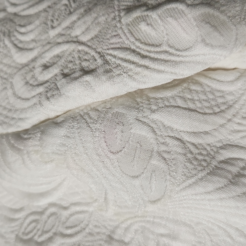 Ambition Vintage Chic Jacquard Ivory Cropped 3/4 Sleeve Blazer Jacket Size M - Picture 12 of 14